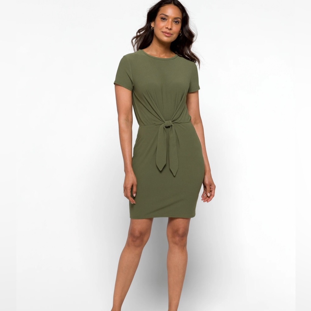 Army Green Tie Front T-shirt Dress